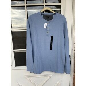 NWT Banana Republic Mens Waffle Knit Henley Shirt Light Blue Long Sleeve Minimal